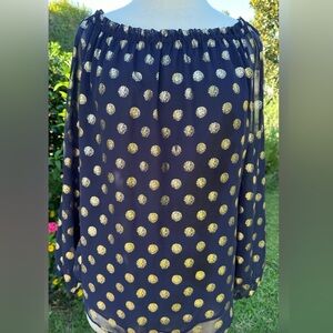 Joseph Ribkoff Metallic Gold Polka Dot Blouse. Size 6.